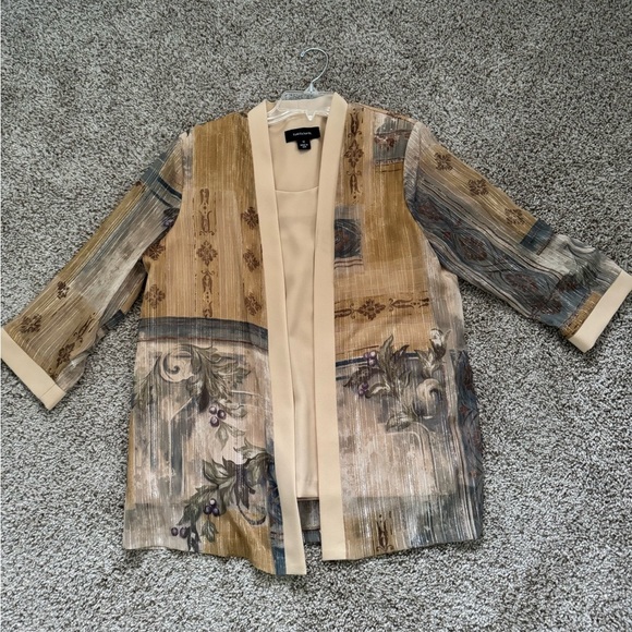 R&M Richards Vintage Women's Gold Floral Italian 2 Piece Pant Suit Set Outfit 12 - Picture 2 of 9